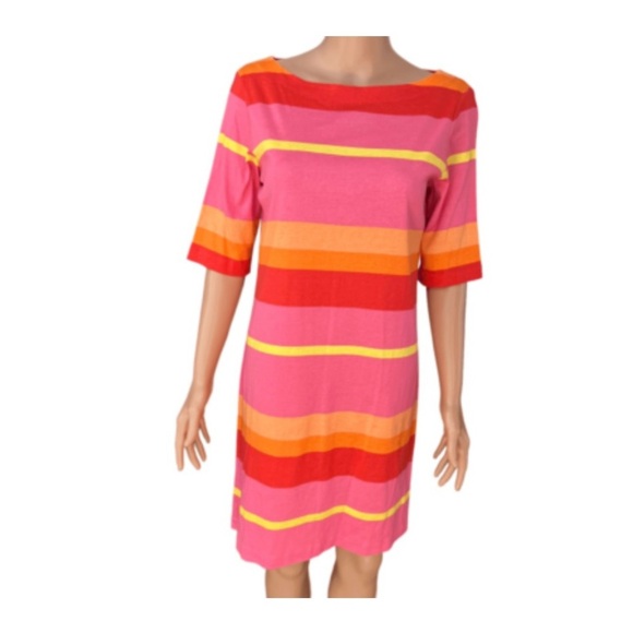 Talbots Tshirt Colorful Striped Dress size M - Picture 1 of 8